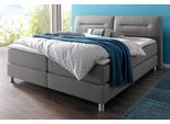 Boxspringbett MAINTAL, grau (hellgrau), Strukturstoff, Liegefläche B/L: 180cm x 200cm, H2 + H2, 7-Zonen-Kaltschaummatratze, Bezug bei beige, anthrazit und hellgrau: pflegeleichter Strukturstoff (100% Polyester);Bezug bei weiß und schwarz: Kunstleder (100% Polyurethan);Spiegelfläche der Matratzen: Material angeben (100% Polyester), Komplettbetten, Boxspringbett, inkl. Topper