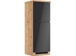 Kühlumbauschrank KOCHSTATION "KS-Virginia,neu in verbesserter Ausführung", schwarz (hochglanz schwarz, wotaneiche), B:60cm H:166cm T:60cm, MDF, Schränke, Kühlumbauschrank, Breite 60 cm, Höhe 165 cm, Nische für Kühlschrank: B/H/T 56/88/55 cm
