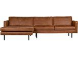 Ecksofa WOOOD "Rodeo Recycling-Lederfaser-Verbundstoff, H 85 x B 300 x T 155/86 cm", braun (cognac), B:300cm H:85cm T:155cm, Sofas, Ecksofa, Metallbeine, Tragkraft 250 kg, Gute Verschleißfestigkeit, pfleigleicht