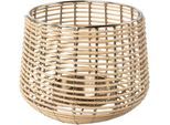 Windlicht OTTO HOME "Kerzenhalter Vallenay", braun (braun, silberfarben), H:13cm Ø:17cm, Massivholz, Metall, Kerzenhalter, Windlicht, aus Naturweide und Metall