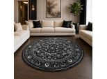 Muratap Nain klassiek rond vintage oosters vloerkleed antraciet 240 cm rond