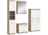 Badmöbel-Set WELLTIME "SIENA, 4 teilig, bestehend aus:", weiß (eiche sonoma hell nb, weiß hochglanz), B:186cm H:191cm T:34cm, Holzwerkstoff, MDF, Kastenmöbel-Sets, Badmöbel-Set, Hochschrank, Waschbeckenunterschrank, Spiegelschrank, Midischrank