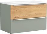 Waschtisch WELLTIME "TRIENT, Softclose-Auszüge, Mineralgussbecken", schilfgrün, wildeiche, schilfgrün, B:80cm H:54cm T:47cm, Waschtische, Waschtisch, schilfgrün/wildeiche, Mineralgussbecken