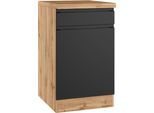 Unterschrank KOCHSTATION "KS-Virginia,neu in verbesserter Ausführung", matt schwarz, wotaneiche, B:50cm H:86cm T:60cm, MDF, Schränke, Unterschrank, Breite 50 cm, 1 Tür, 1 Schubkasten, Soft-Close-Funktion
