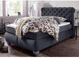 Boxspringbett HAPO, grau (anthrazit), B:194cm L:230cm, Spiegelflächen der Oberseite der Unterfederung und die Ober- und Unterseite der Obermatratze sind jeweils mit einem rutschhemmenden Stoff aus 100% Polyester bespannt.;Kopfteil, seitliche Unterbox und Obermatratze: Samtbezug (100% Polyester) oder Kunstleder, Komplettbetten, Boxspringbett