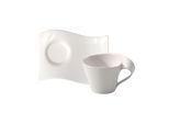 Cappuccinotasse VILLEROY & BOCH "NewWave Caffè Cappuccino-Set", weiß, H:8,3cm, Porzellan, Trinkgefäße, Cappuccinotasse, Wellendesign