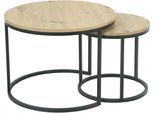 Couchtisch HELA "LINDAU", schwarz (artisan eiche, schwarz, schwarz, artisan eiche), B/H/T: 60cm x 45cm x 60cm, Tische, Couchtisch, 2er Set,Tischplatten rund,MDF,Eicheoptik,Metallgestell,Dia 60+40cm