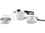 Schnellkochtopf FISSLER "Vitavit Premium Dampfkochtopf Set Edelstahl Made in Germany", silber (silberfarben), H:20,7cm L:39cm Ø:22cm, Töpfe, Schnellkochtopf, Verriegelungsanzeige, Einstellbares Abdampfen, Einstellbare Kochstufen