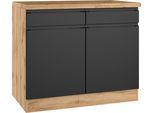 Unterschrank KOCHSTATION "KS-Virginia,neu in verbesserter Ausführung", schwarz (matt schwarz, wotaneiche), B:100cm H:86cm T:60cm, MDF, Schränke, Unterschrank, Breite 100 cm, 2 Türen, Soft-Close-Funktion