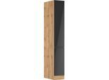 Apothekerschrank KOCHSTATION "KS-Virginia,neu in verbesserter Ausführung", schwarz (hochglanz schwarz, wotaneiche), B:30cm H:200cm T:60cm, MDF, Schränke, Apothekerschrank, Breite 30 cm, Höhe 200 cm, 2 Auszüge, Soft-Close-Funktion