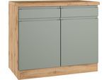 Unterschrank KOCHSTATION "KS-Virginia,neu in verbesserter Ausführung", grün (matt salbei, wotaneiche), B:100cm H:86cm T:60cm, MDF, Schränke, Unterschrank, Breite 100 cm, 2 Türen, Soft-Close-Funktion