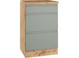 Unterschrank KOCHSTATION "KS-Virginia,neu in verbesserter Ausführung", matt salbei, wotaneiche, B:50cm H:86cm T:60cm, MDF, Schränke, Unterschrank, Breite 50 cm, 1 Schubkasten, 2 Auszüge, Soft-Close-Funktion