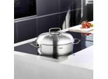 Bräter FISSLER "ORIGINAL-PROFI COLLECTION Bräter mit Deckel", silber (silberfarben), Ø:28cm, Töpfe, Bräter, mit breitem Schüttrand, Kaltmetallgriffen. Made in Germany