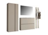 Moderano Garderobe Gardasee, Taupe, Glas, Holzwerkstoff, 5-teilig, 220x185x33 cm, Garderobe, Garderoben-Set & Garderoben-Serien, Garderoben-Sets