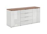 Carryhome Sideboard , Eiche Artisan, Weiss Hochglanz , Kunststoff , 2 Fächer , 4 Schublade(n) Schubladen , 170x82x44 cm , FSC MIX , Beimöbel erhältlich , Kleinmöbel, Kommoden, Sideboards