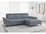 Ecksofa SIT & MORE "Vanity L-Form, B: 264 cm, Leder", grau (graublau), B:264cm H:84cm T:181cm, Sofas, Ecksofa, Inkl.Sitz-,Kopf-und Armteilverstellung