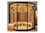 ARTSAUNA® Infrarotkabine Malmö140 Schwarz - Hemlock Holz, Vollspektrumstrahler mit Dimmer, LED-Farblichttherapie, 3 Personen, 140x140x190 cm, 2530 W