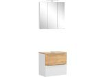 Badmöbel-Set WELLTIME "TRIENT, Set: Spiegelschrank und Unterbeckenschrank", matt weiß, B:60cm H:200cm T:35cm, MDF, Kastenmöbel-Sets, Badmöbel-Set, matt weiß/wildeiche, LED-Aufbauleuchte, 2tlg. Unterbecken-Set
