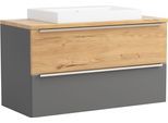 Waschtisch WELLTIME "TRIENT, Softclose-Auszüge, Keramikbecken", grau (matt onyx, grau, wildeiche, matt onyx, grau), B:100cm H:63cm T:47cm, Waschtische, Waschtisch, matt onyx-grey/wildeiche, Keramikbecken