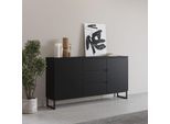 Sideboard OTTO HOME "Modo II, Breite 150 cm, moderne grifflose Kommode 2Türen/3 SK", schwarz, B:150cm H:81,6cm T:34,5cm, Holzwerkstoff, Melamin, Metall, Sideboards, Sideboard, Schubladenkommode viel Stauraum, Einlegeböden verstellbar, Metallkufen