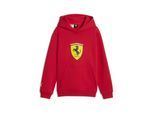 Kapuzenpullover PUMA "Scuderia Ferrari Coloured Shield Fleece-Hoodie Jugendliche", Kinder, Gr. 128, rot (rosso corsa rot), Obermaterial: 32% Polyester, 68% Baumwolle. Kapuzenfutter: 68% Baumwolle, 32% Polyester. Rippe: 3% Elasthan, 97% Baumwolle, regular fit, Rundhals, Pullover Kapuzenpullover
