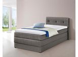 Boxspringbett HAPO, grau (anthrazit), Liegefläche B/L: 100cm x 200cm, kein Härtegrad, Bonnell-Federkernmatratze, Kopfteil, seitliche Unterbox und Obermatratze sind mit pflegeleichtem Feinstrukturstoff in Leinenoptik (100% Polyester) bezogen;Die Oberseite der Unterfederung und die Ober- und Unterseite der Obermatratze sind jeweils mit einem rutschhemmenden Stoff aus 100% Polyester bespannt., Komple