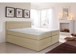 Boxspringbett HAPO, beige, Liegefläche B/L: 160cm x 200cm, kein Härtegrad, 7-Zonen-Kaltschaummatratze, Kopfteil, seitliche Unterbox und Obermatratze sind mit pflegeleichtem Feinstrukturstoff in Leinenoptik (100% Polyester) bezogen;Die Oberseite der Unterfederung und die Ober- und Unterseite der Obermatratze sind jeweils mit einem rutschhemmenden Stoff aus 100% Polyester bespannt., Komplettbetten,