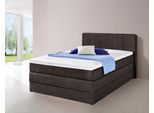 Boxspringbett HAPO, braun, Liegefläche B/L: 140cm x 200cm, kein Härtegrad, Bonnell-Federkernmatratze, Kopfteil, seitliche Unterbox und Obermatratze sind mit pflegeleichtem Feinstrukturstoff in Leinenoptik (100% Polyester) bezogen;Die Oberseite der Unterfederung und die Ober- und Unterseite der Obermatratze sind jeweils mit einem rutschhemmenden Stoff aus 100% Polyester bespannt., Komplettbetten, B