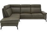 Ecksofa HOME AFFAIRE "Nalani, optionaler Sitzauszug, Breite: 252 cm", olive, B:252cm H:104cm T:215cm, 100% Leder, Sofas, Ecksofa, Komfortabler Federkernsitz, großzügige Ecke, klappbare Armlehne