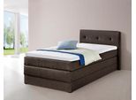 Boxspringbett HAPO, braun, Liegefläche B/L: 100cm x 200cm, kein Härtegrad, 7-Zonen-Kaltschaummatratze, Kopfteil, seitliche Unterbox und Obermatratze sind mit pflegeleichtem Feinstrukturstoff in Leinenoptik (100% Polyester) bezogen;Die Oberseite der Unterfederung und die Ober- und Unterseite der Obermatratze sind jeweils mit einem rutschhemmenden Stoff aus 100% Polyester bespannt., Komplettbetten,