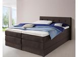 Boxspringbett HAPO, braun, Liegefläche B/L: 200cm x 200cm, kein Härtegrad, 7-Zonen-Kaltschaummatratze, Kopfteil, seitliche Unterbox und Obermatratze sind mit pflegeleichtem Feinstrukturstoff in Leinenoptik (100% Polyester) bezogen;Die Oberseite der Unterfederung und die Ober- und Unterseite der Obermatratze sind jeweils mit einem rutschhemmenden Stoff aus 100% Polyester bespannt., Komplettbetten,