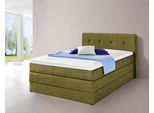 Boxspringbett HAPO, grün, Liegefläche B/L: 140cm x 200cm, kein Härtegrad, 7-Zonen-Kaltschaummatratze, Kopfteil, seitliche Unterbox und Obermatratze sind mit pflegeleichtem Feinstrukturstoff in Leinenoptik (100% Polyester) bezogen;Die Oberseite der Unterfederung und die Ober- und Unterseite der Obermatratze sind jeweils mit einem rutschhemmenden Stoff aus 100% Polyester bespannt., Komplettbetten, B
