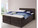 Boxspringbett HAPO, braun, Liegefläche B/L: 160cm x 200cm, kein Härtegrad, Bonnell-Federkernmatratze, Kopfteil, seitliche Unterbox und Obermatratze sind mit pflegeleichtem Feinstrukturstoff in Leinenoptik (100% Polyester) bezogen;Die Oberseite der Unterfederung und die Ober- und Unterseite der Obermatratze sind jeweils mit einem rutschhemmenden Stoff aus 100% Polyester bespannt., Komplettbetten, B