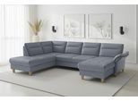 Wohnlandschaft SIT & MORE "Pamela, U-Form, B: 292 cm, Leder", graublau, B:292cm H:90cm T:212cm, Sofas, Wohnlandschaft
