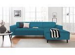 Ecksofa DOMO COLLECTION "Amora, inkl. Federkern, hoher Sitzkomfort, Breite 268 L-Form", blau (petrol), B:268cm H:81cm T:159cm, Struktur grob (100% Polyester);Luxus-Microfaser (100% Polyester);Struktur (100% Polyester), Sofas, Ecksofa, Komfortsitzhöhe 47 cm, Fußhöhe passend für gängige Saugroboter