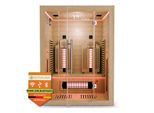 ARTSAUNA® Infrarotkabine Aarhus140 Natur - Premium Hemlock-Holz, 5 Dual Vollspektrumstrahler mit Dimmer & Flächenstrahler, LED Farblicht, 140x120x190 cm