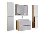 Mid.you , Weiß, Honigeiche , Holzwerkstoff , 4 Fächer , 2 Schublade(n),2 Schublade(n) Schubladen , 147 cm , hängend , Badezimmer, Badmöbel-Sets & -Serien, Badmöbel-Sets