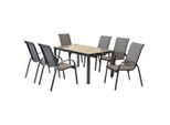 Gardenson , Graphitfarben, Grau , Metall, Textil , Uni , Stühle stapelbar, Tisch mit Glasplatte ,