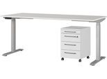 Büromöbel-Set GERMANIA "Agenda", silber (lichtgrau, silber), B:180cm T:80cm, Holzwerkstoff, Kunststoff, Metall, Arbeitsmöbel-Sets, Büromöbel-Set, Set bestehend aus höhenverstellbarem Schreibtisch und Rollcontainer