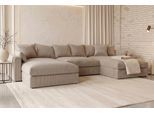 Wohnlandschaft OTTO HOME "Cosy Lounge U-Form, Breite 385 cm", beige (taupe), B:385cm T:198cm, 100% Polyester, Sofas, Wohnlandschaft, Mega-Sofa mit Cordstoff bezogen, mit Federkern & 5 Zierkissen