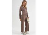 Modal Touch Hoge Taille Brede Pijp Twee-delige Set met Rits Kraag