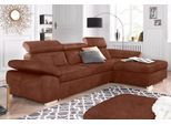 Ecksofa EXXPO - SOFA FASHION "Spring, super bequem, mit Armteil- und Kopfteilfunktion", braun (cognac), B:284cm H:81cm T:181cm, Luxus-Microfaser (100% Polyester);Struktur (100% Polyester);NaturLEDER (echtes Rindsleder) in Sitz und Rücken. Korpus in passendem Kunstleder SOFTLUX bezogen, Sofas, Ecksofa, aus Luxus-Microfaser +Simply Clean - für besonders einfache Reinigung