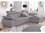 Ecksofa EXXPO - SOFA FASHION "Spring, super bequem, mit Armteil- und Kopfteilfunktion", silber, B:284cm H:81cm T:181cm, Luxus-Microfaser (100% Polyester);Struktur (100% Polyester);NaturLEDER (echtes Rindsleder) in Sitz und Rücken. Korpus in passendem Kunstleder SOFTLUX bezogen, Sofas, Ecksofa, L-Form, wahlweise mit Bettfunktion und Bettkasten