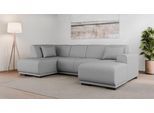Wohnlandschaft OTTO HOME "BORNHOLM U-Form mit Recamiere rechts/links, B/T/H: 300/162/85 cm", grau (hellgrau), B:300cm H:85cm T:162cm, 100% Polyester, Sofas, Wohnlandschaft, U-Form mit Wellenunterfederung, Recamiere rechts oder links bestellbar