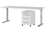 Büromöbel-Set GERMANIA "Agenda", silber (lichtgrau, silber), B:180cm T:80cm, Holzwerkstoff, Kunststoff, Metall, Arbeitsmöbel-Sets, Büromöbel-Set, Set bestehend aus höhenverstellbarem Schreibtisch und Rollcontainer