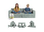 Juskys Kinder Spielsofa Kayo - Hellgrün, baubare Stapelsteine für Kinder, pflegeleichte Kindercouch aus Cord