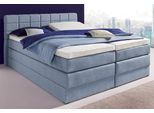 Boxspringbett HAPO "ORNELLA inkl. Bettkasten, in verschiedenen Breiten erhältlich", blau, Liegefläche B/L: 160cm x 200cm, kein Härtegrad, 7-Zonen-Tonnentaschen-Federkernmatratze, Das Bett ist mit pflegeleichtem Feinstrukturstoff in Leinenoptik (100% Polyester) bezogen.;Die Oberseite der Unterfederung und die Ober- und Unterseite der Obermatratze sind jeweils mit einem rutschhemmenden Stoff aus 70%