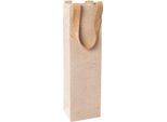 Sigel Flaschentasche Natural Red Coco, Größe S, mit Bodeneinlage und breiten Jutegriffen, L 80 x B 100 x H 355 mm, Jutefaserpapier, beige, 5 Stück