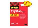Scotch Klebeband Crystal, glänzend, transparent, B 19 mm x L 33 m, 3 Rollen + 1 GRATIS