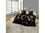 Partnerbettwäsche KINZLER "Partnerbettwäsche 4-teilig "Love", bunt, B/L: 135cm x 200cm, 1 Stk., 1 Stk., Microfaser, B/L: 80cm x 80cm & 80cm x 80cm, 4 Stk., Microfaser, Obermaterial: 100% Polyester, Bettwäsche, Partnerbettwäsche, pflegeleicht